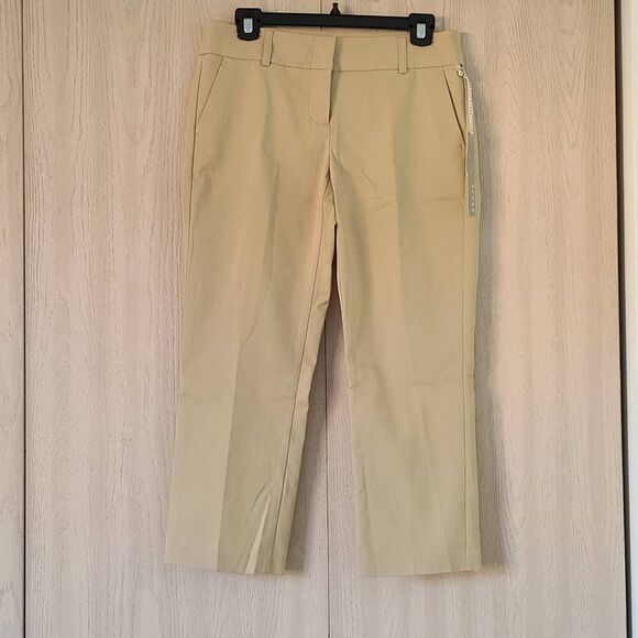 NWT Kenar Women's Khaki Solid Flat Front Cotton Blended Pants Size 4 - Picture 1 of 11